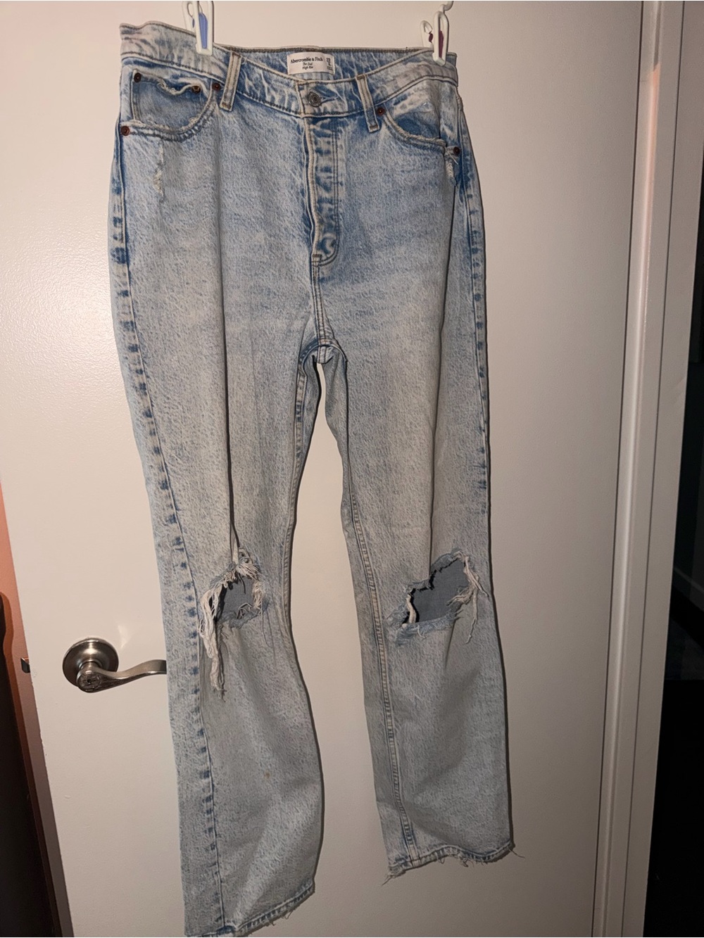 Abercrombie & Fitch Light Blue Distressed Straight-Leg Jeans